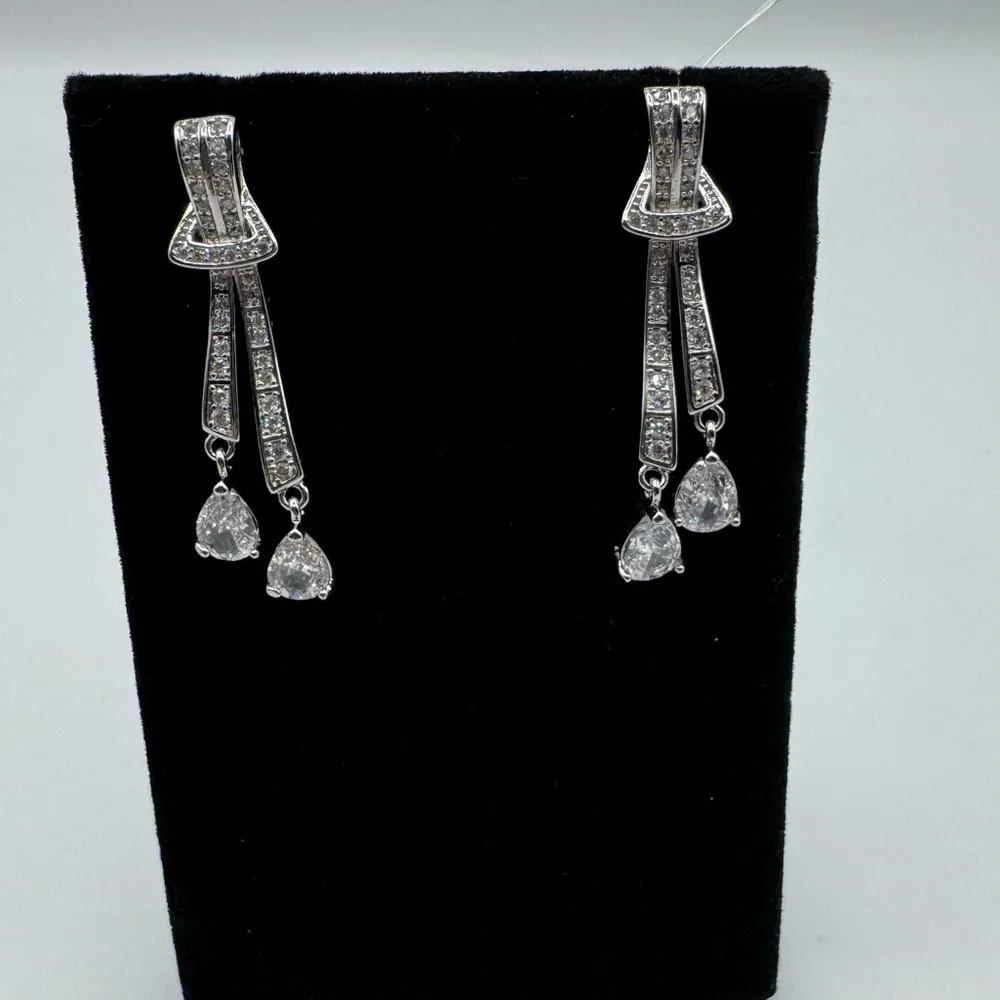 14k 4ct Pear Cut Dangle Earrings - Picture 11 of 11